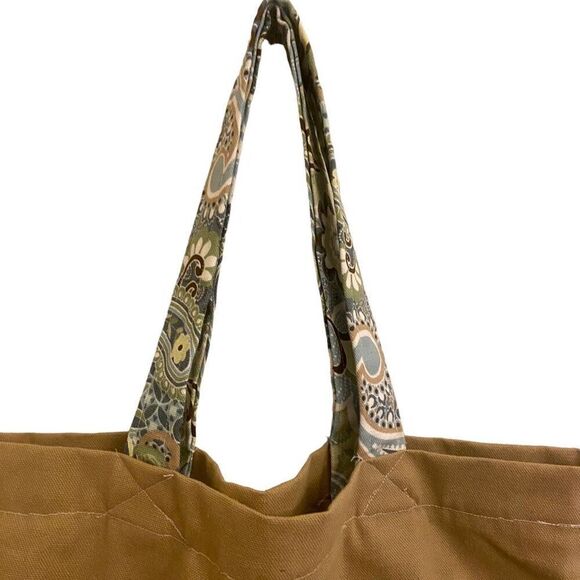 Handcrafted‎ Tan and Blue Paisley Reusable Shopping Bag - Picture 2 of 10